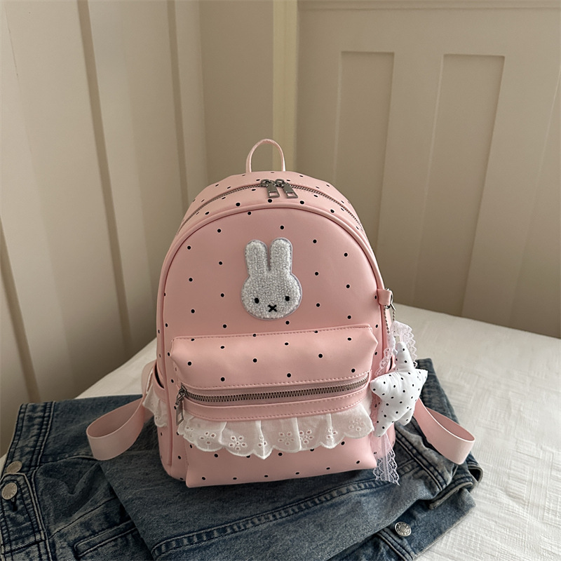 Nuevo variante lindo cordón ondulado dulce punto ondulado de color sólido pequeño conejo de viaje de estilo coreano mochila de viaje para mujeres