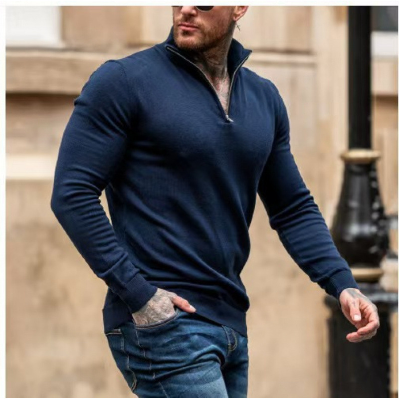 2025 Cross-Border Export Autumn and Winter New Men's Large Size Zipper Half Turtleneck Pullover Knitwear Men's Long-Sleeved Knitwear
