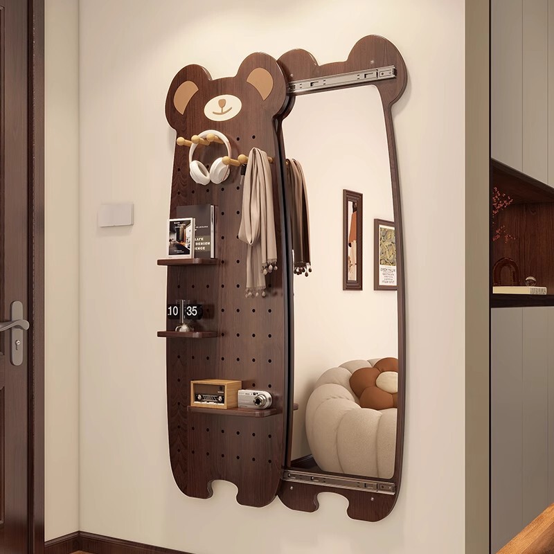 Bear Dressing Mirror Hole Board Hidden Sliding Full-Body Mirror Home Closable Wall-Mounted Entrance Fitting Mirror