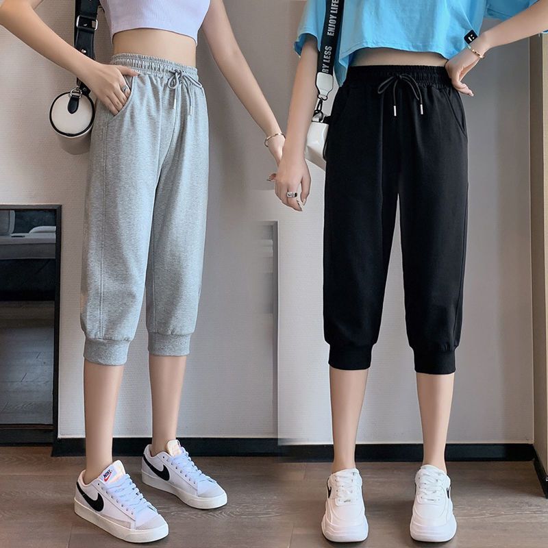 Women's Loose-Fitting Summer Thin Sports Pants, Cool Casual Shorts for Students, Running Shorts, Mid-Length Pants, Capri Pants