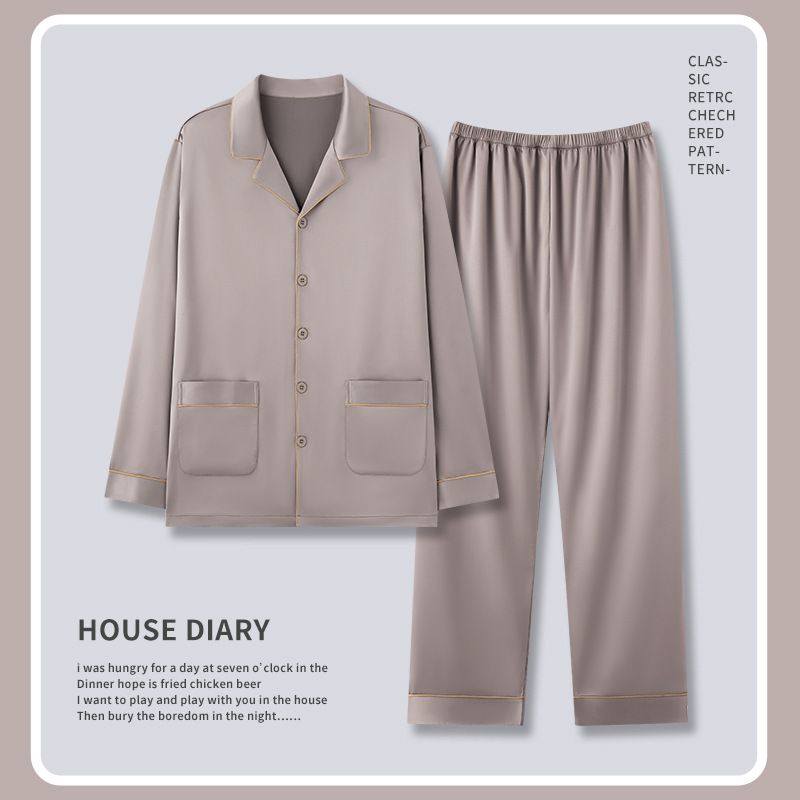 Cross-border Pajamas Men's Spring and Autumn New Ice Silk Long-sleeved Design Cardigan Casual Outwear Home Clothes suit Wholesale