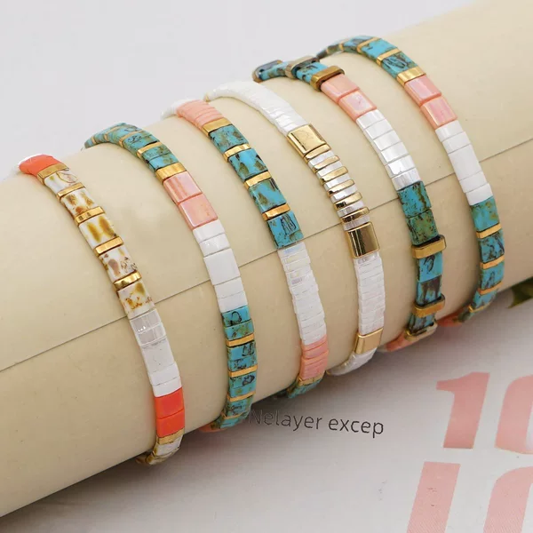 Bohemian Ethnic Style Bracelet Tila Bead Woven Stingline Beaded Bracelet Women's Multi-Layer Stacked Wear Bracelet