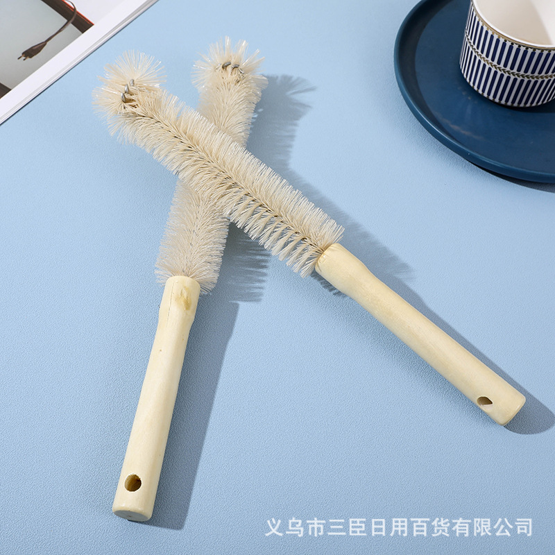 30cm wooden handle Cup brush household long baby bottle brush glass thermos cup cleaning Cup brush artifact wholesale