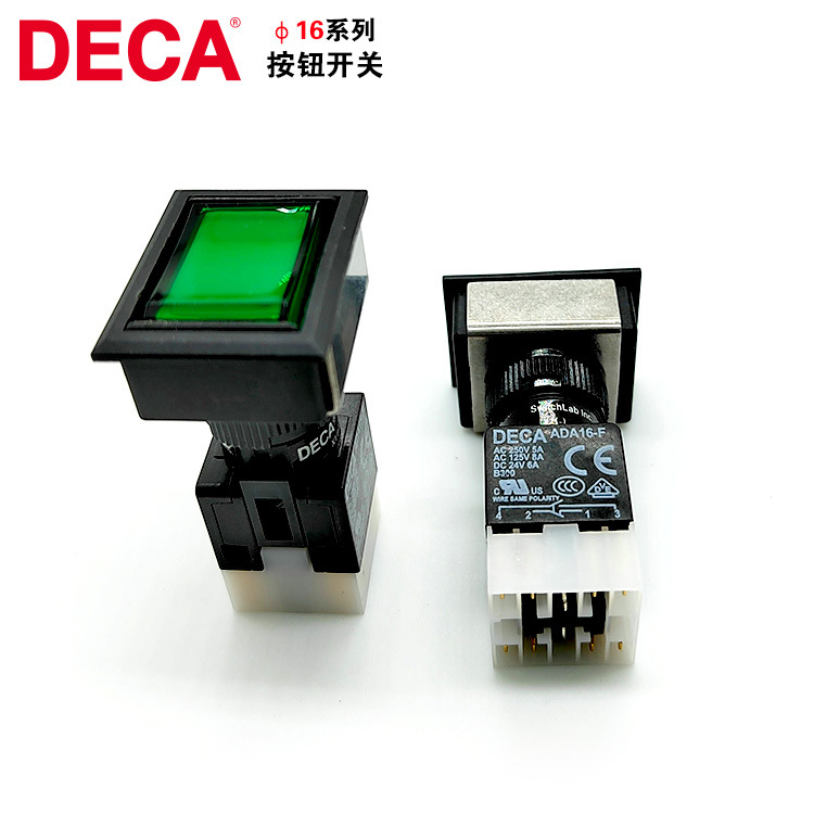 进联DECA 台湾正厂ADA16S6 按钮开关 16mm方型绿色带灯按钮开关