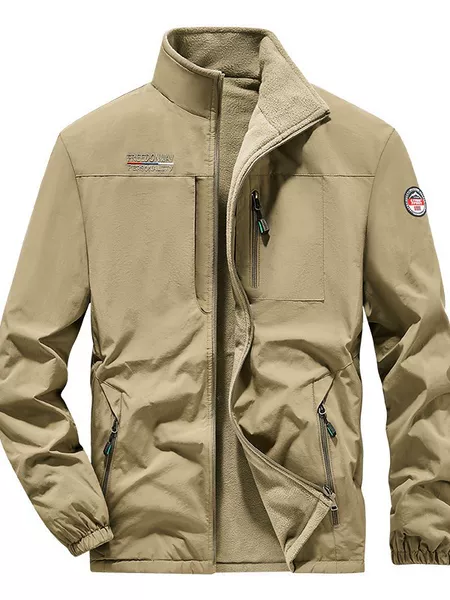 Cross-Border Reversible Autumn and Winter Men's Fleece Jacket Loose Stand Collar Polar Fleece Jacket Plus Velvet Thickened Outdoor Casual Jacket