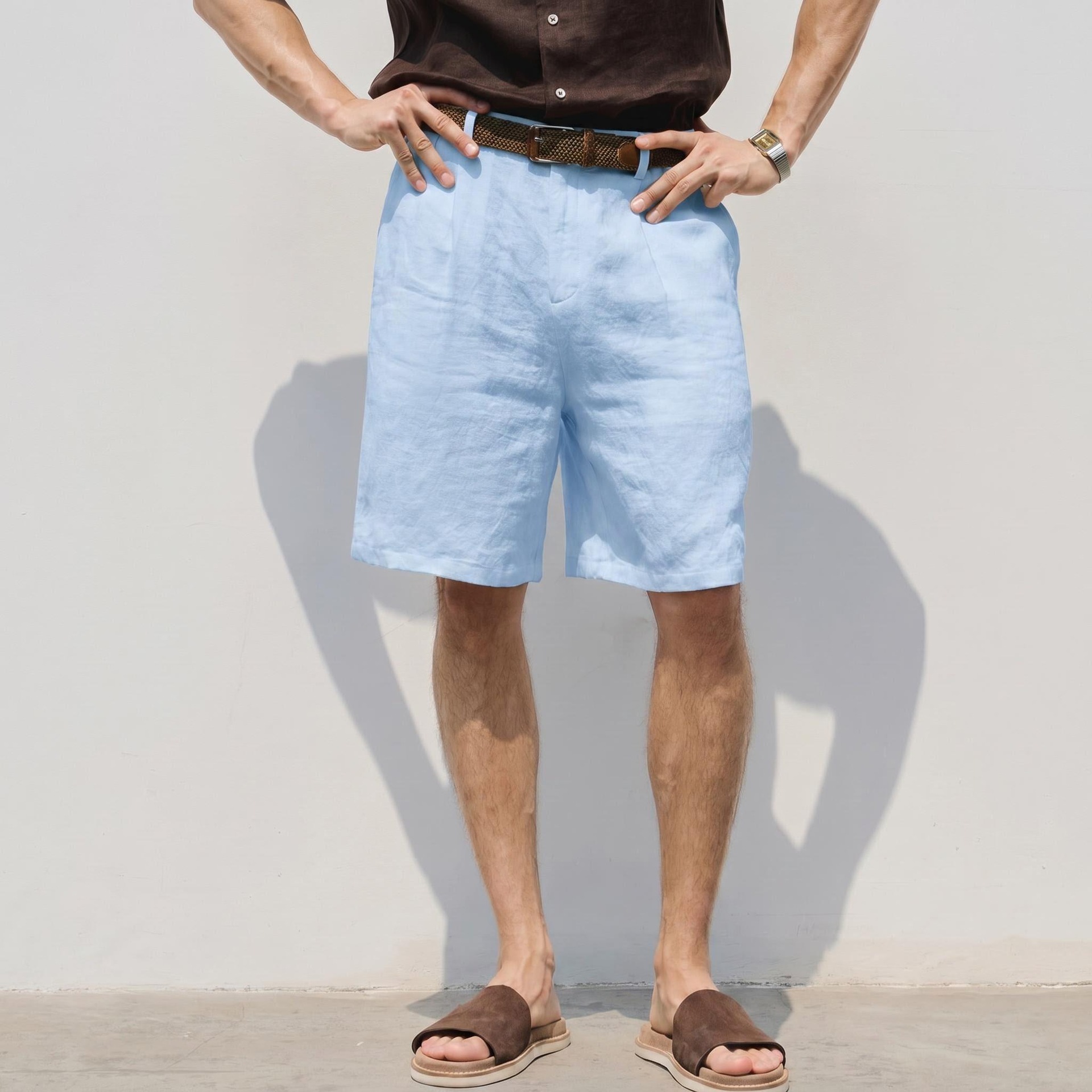 Shorts en lin pour homme respirant coupe ample style décontracté_voghion.com