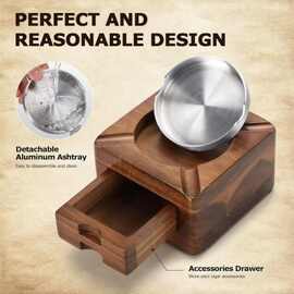 复古实木方形雪茄烟灰缸家用客厅装饰带抽屉桌面实木烟灰缸雪茄盒