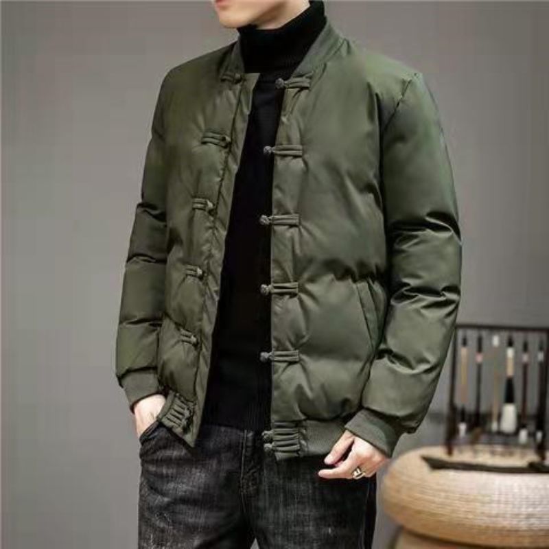 buttoned stand up collar Tang warm Chinese style Tai Chi suit small cotton jacket outerwear men's_voghion.com