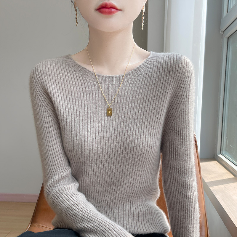 High-End Ready-To-Wear Wool Blend 2026 Autumn/Winter New Women's Short Slim-Fit Round-Neck Ribbed Base Knit Sweater