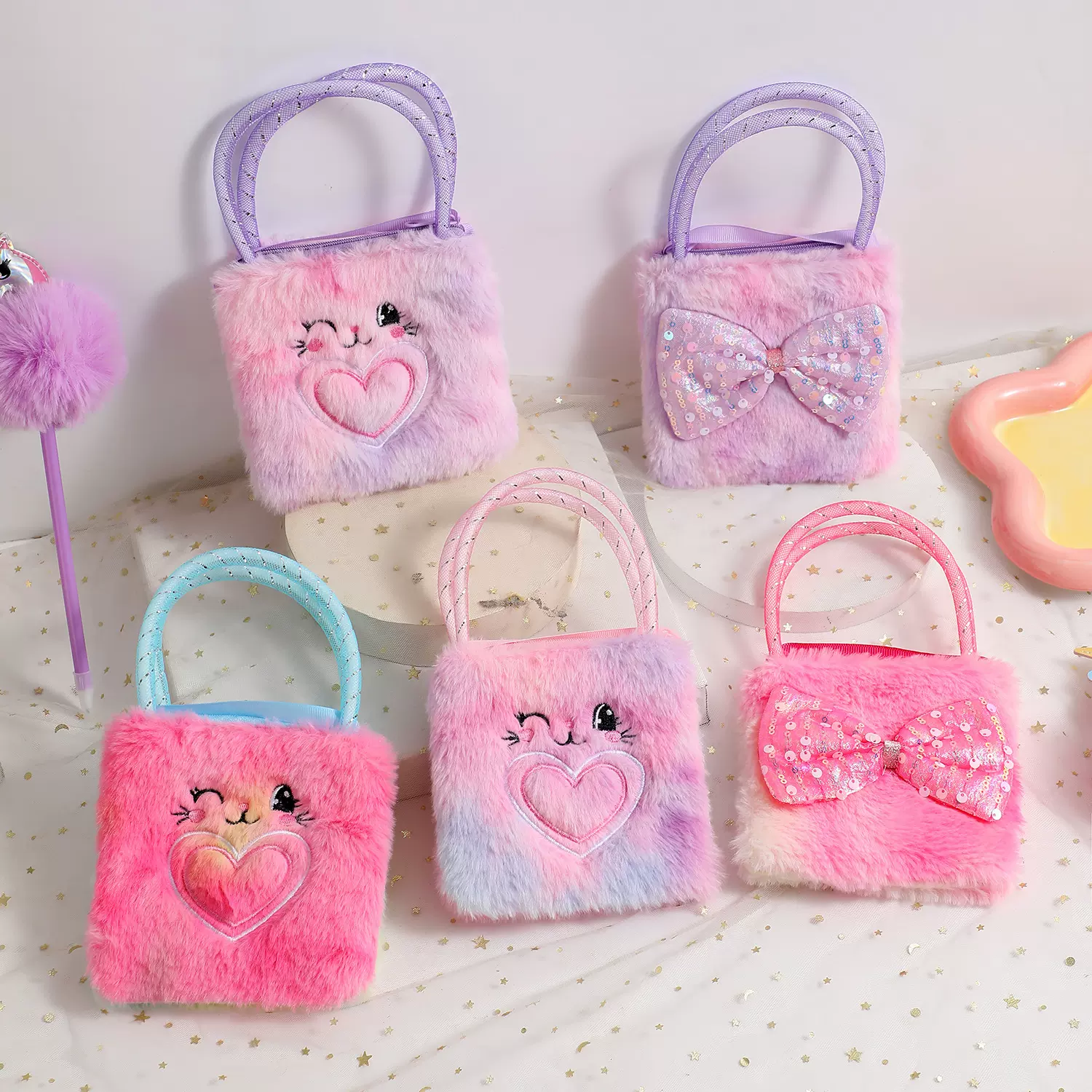 儿童卡通毛绒小兔手提斜挎两用包包可爱女童蝴蝶结零钱包单肩包