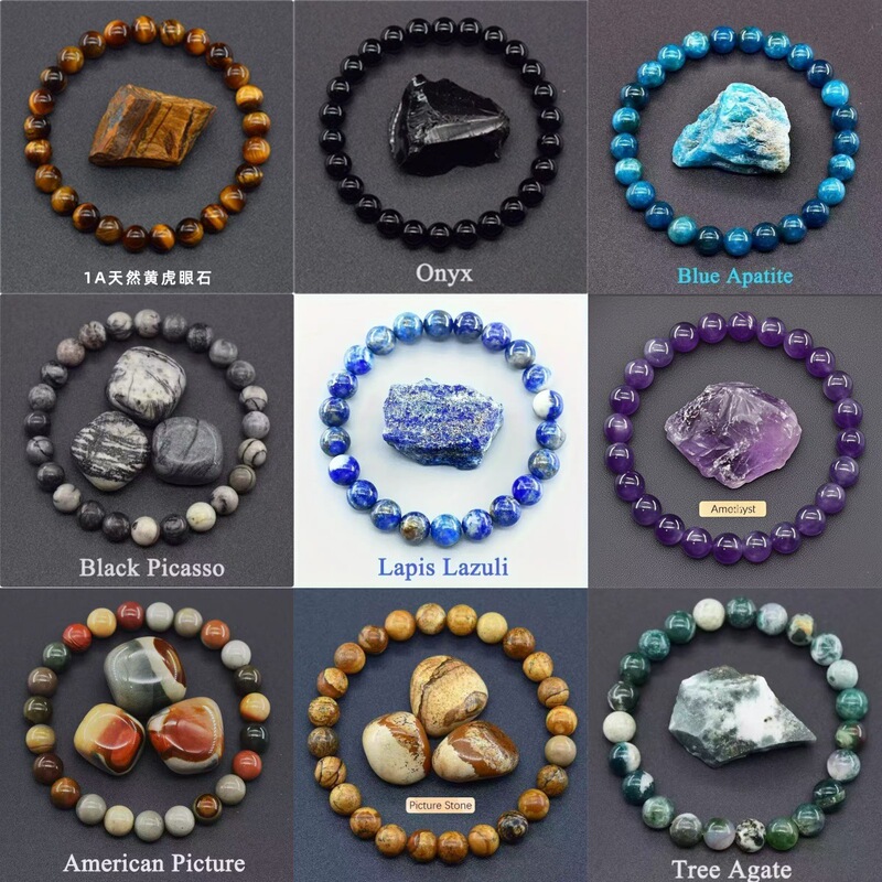 Cross-Border Popular Temu Xiyin Tk Beaded Bracelet Made of Green Aventurine Tiger Eye Stone Handmade Elastic Bracelet