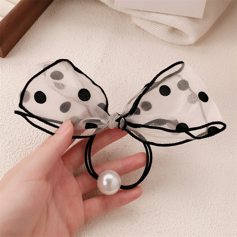 Francés de punto de onda de malla de cabello cuerdas de cabello de arco de perlas de temperamento femenino cuerdas de cabeza de perlas pequeñas bandas de goma de viento fragante anillo de cabello de cola de caballo adornamiento de cabello