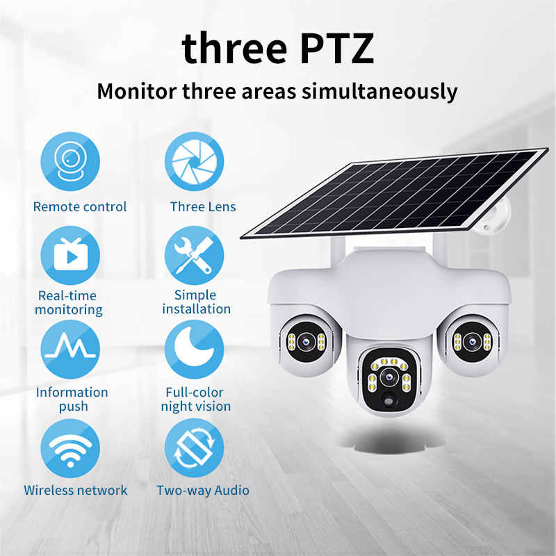 Cross-Border Low-Power Monitoring Outdoor 4g Three-Ball Rotating Solar Home Waterproof Monitor with Voice Interaction