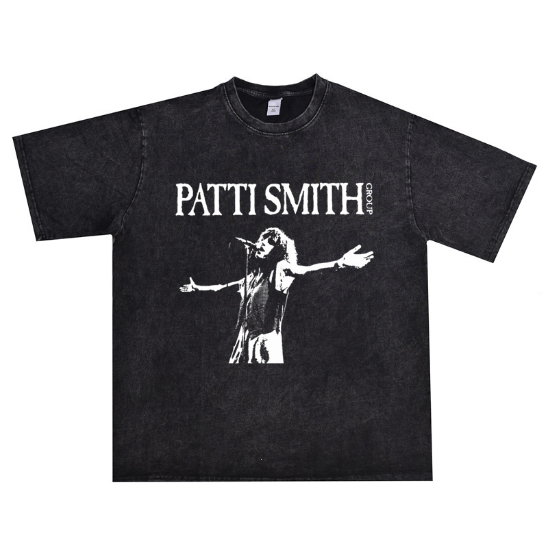 Punk rock Patti Smith personalized printed T-shirt, washed and distressed, loose fit, pure cotton Punk rock Patti Smith personalized printed T-shirt, washed and distressed, loose fit, pure cotton