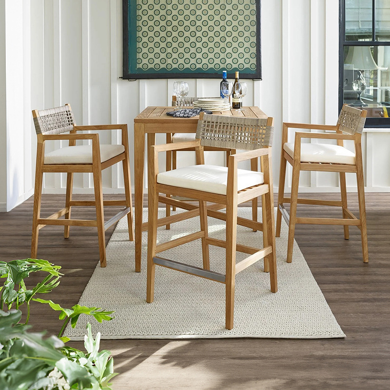 Mesas y sillas de teca para exteriores, mesa larga de madera maciza para patio de villa, muebles anticorrosivos para exteriores, mesas y sillas de ocio para jardín y balcón. image 6