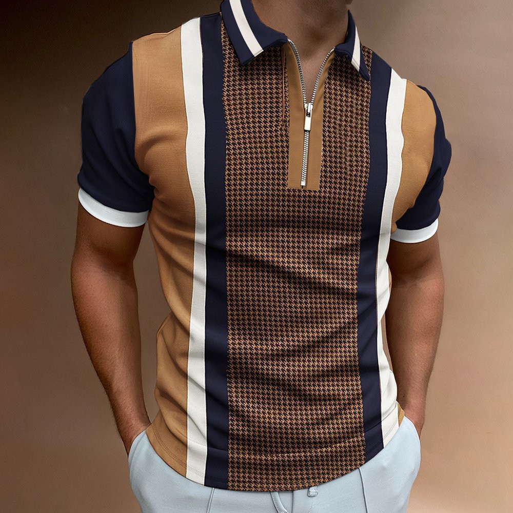 2024 primavera y otoño comercio exterior venta caliente cremallera polo camisa de manga corta camisa de polo casual de moda impresión digital 3D