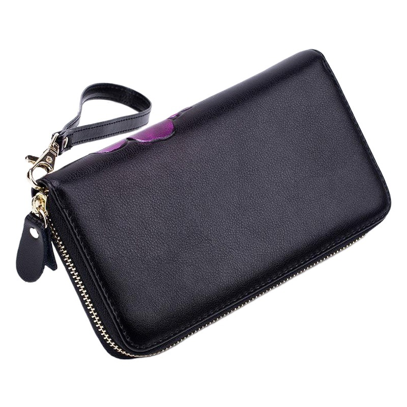 Cartera transfronteriza de las mujeres billetera de cuero con cremallera de moda RFID personalizada de piel de vaca de comercio exterior de Europa y América del embrague