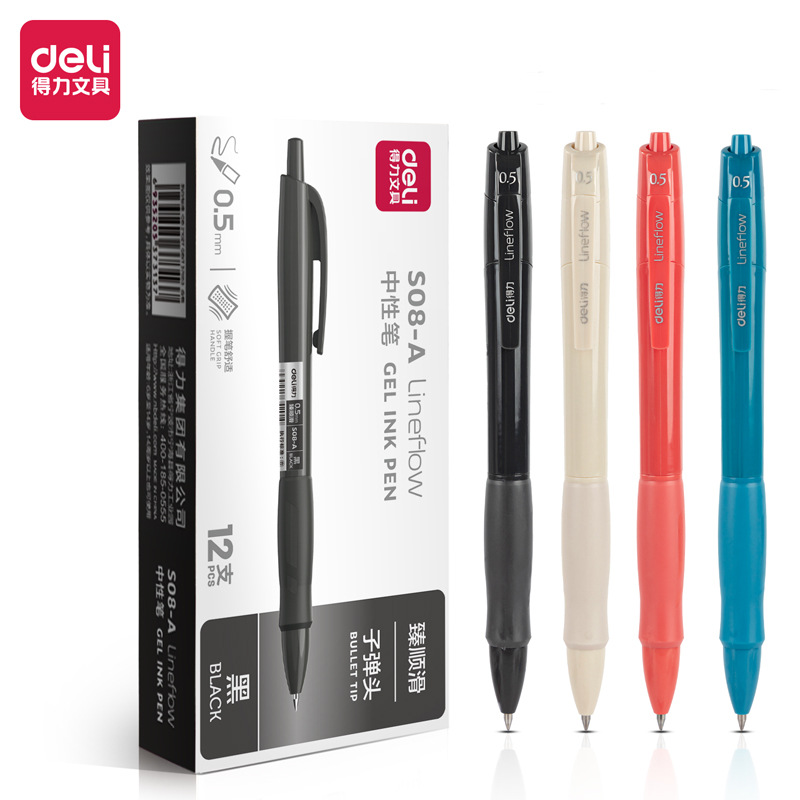 Bolígrafo de gel Deli S08-B, bolígrafo de gel de prensa para examen de escritura para estudiantes, bolígrafo de firma de oficina de 0,5mm