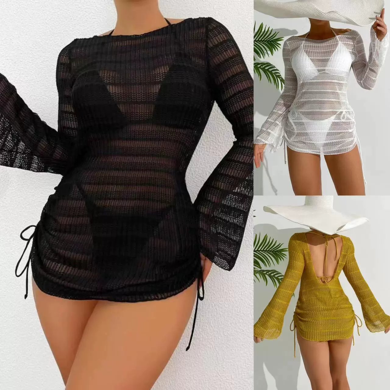 Европейская и американская трансграничная Новинка 2024 года, женский купальник-бикини из специальной ткани с подвесным воротником на шнуровке, пляжный Модный Купальник