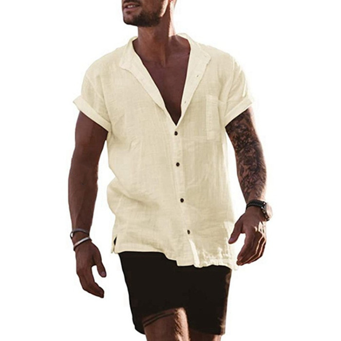 Men's Solid Color Simple Style Turndown Short Sleeve Loose Men's T-shirt display picture 6