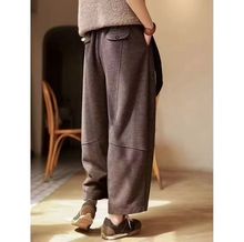 拼接设计加厚羊毛呢香蕉裤子大码女装胖mm松紧腰休闲裤显瘦镰刀裤