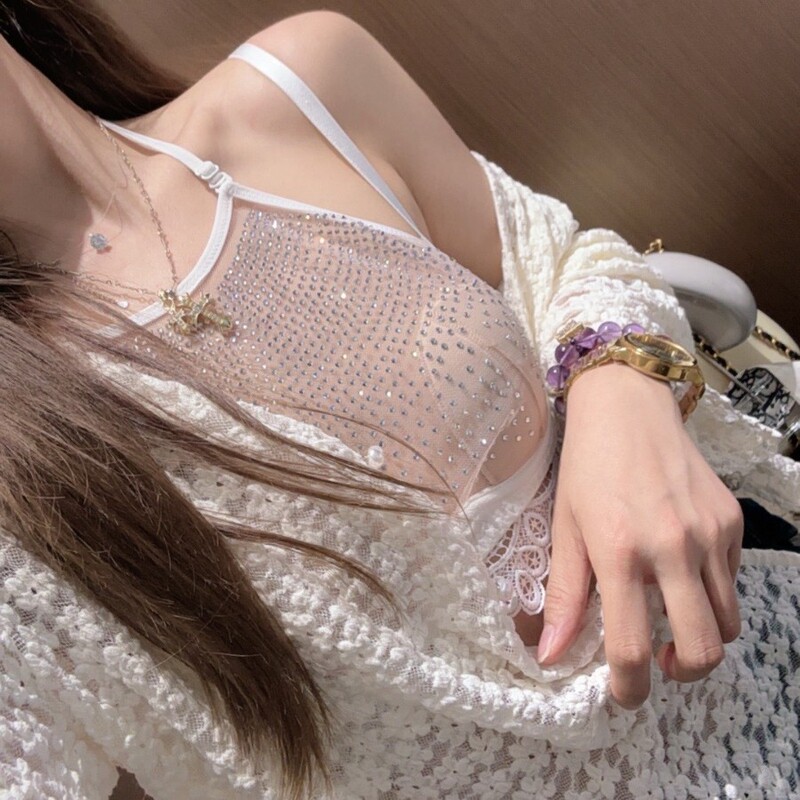 Cross-border French Style New Style Hot Girl with Diamond Thin SexyCamisole Top Gather-up High-end Niche Women's Bra
