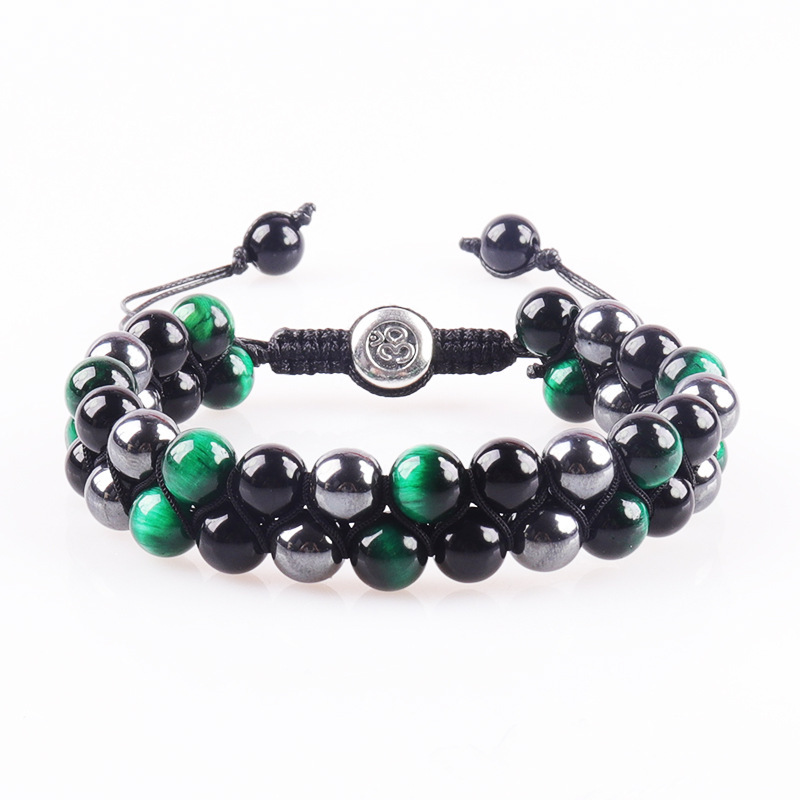 Venta caliente transfronteriza europea y americana natural Ojo de Tigre ágata pulsera hombres tejido ajustable negro imán yoga pulsera de cuentas image 9