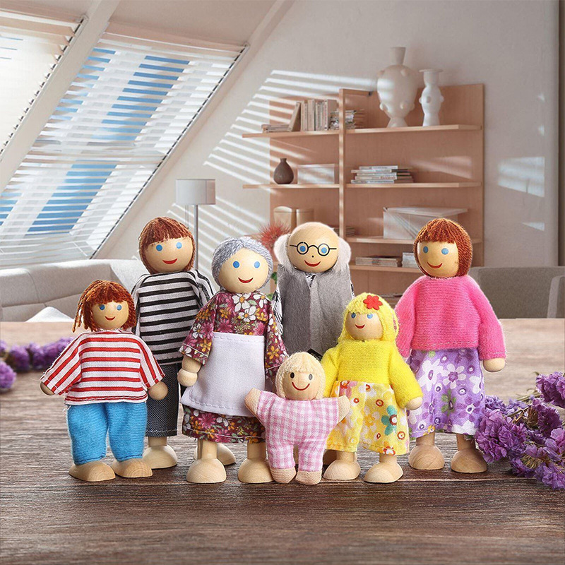 Simulation Family of Seven Doll Toy Cute Four Children Family Member Character Black Marubeni Head