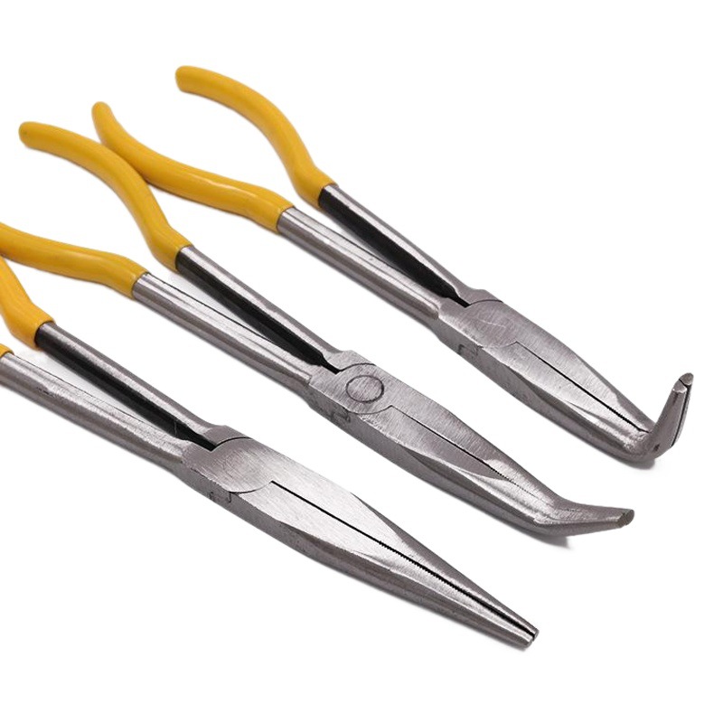 Alicates de Acero 45 de Alta Resistencia para Agarre en Ángulos de 25, 45 y 90 Grados, Alicates de Punta Redonda Tipo O, Alicates de Punta Aguja de 11 Pulgadas, Acero con Alto Contenido de Carbono.