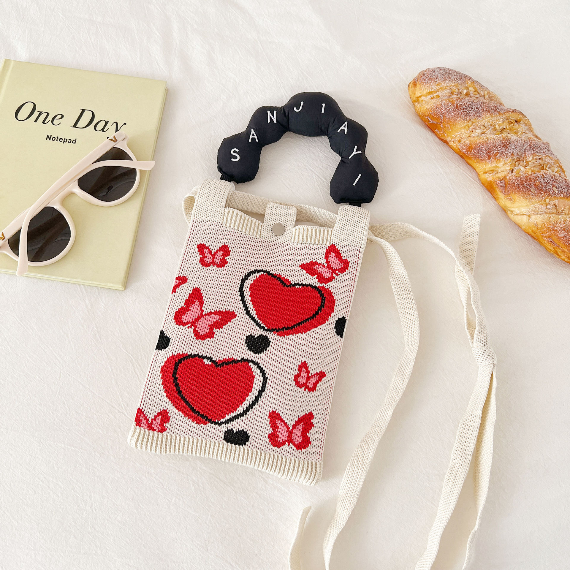 블랙 레드-러브-휴대폰 가방