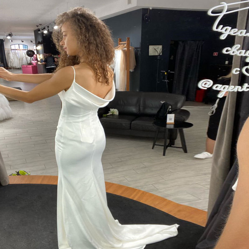 Comercio exterior europeo y americano Amazon AliExpress deseo temperamento vestido de novia largo elegante simple satén vestido de novia