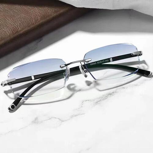 New fashionable diamond-cut frameless reading glasses, anti-blue light, anti-radiation, anti-fatigue reading glasses for middle-aged and elderly people