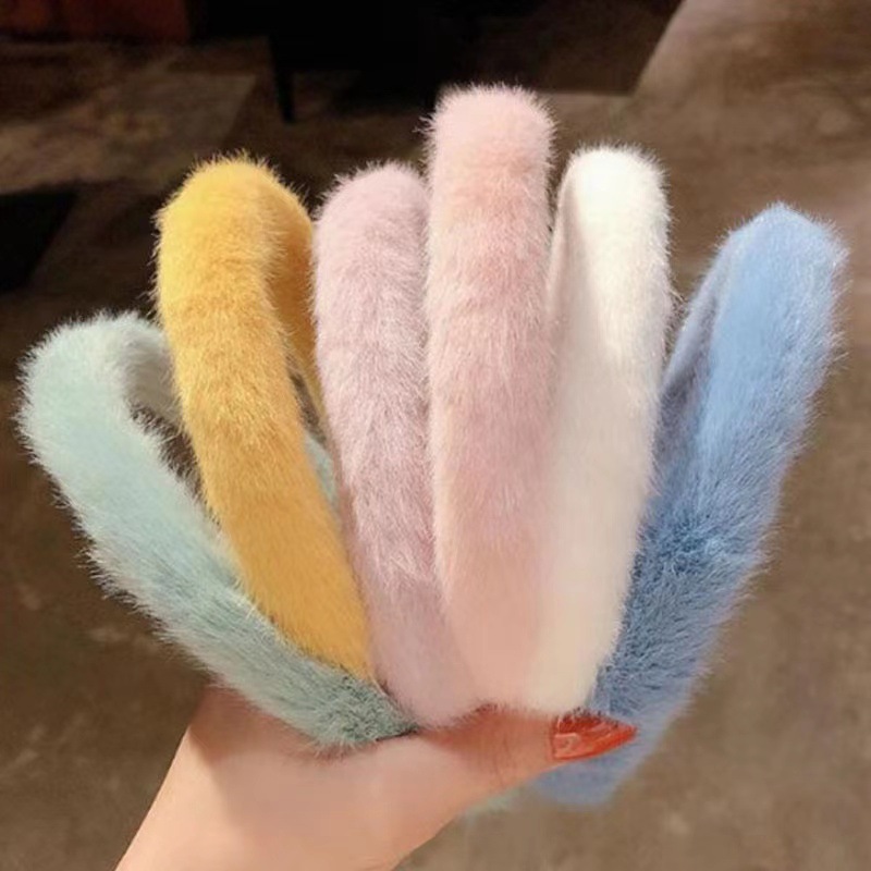 internet celebrity sweet all-matching imitation rabbit fur semi-finished products wholesale 2cm headband plush adult headband female cute wide brim