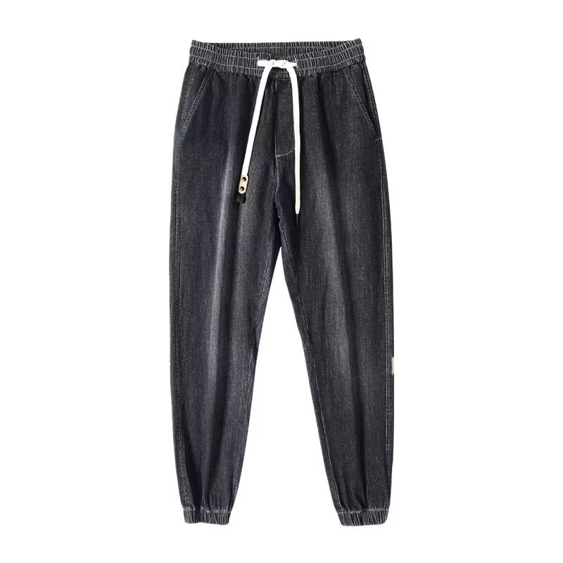 2024 primavera y otoño pantalones vaqueros de cintura elástica todo fósforo para hombres, pantalones de pierna ancha rectos sueltos para adolescentes de la calle principal