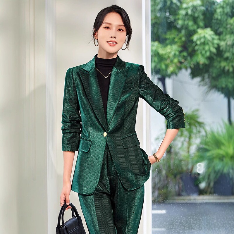 Gold Velvet Green Suit Jacket for Women Autumn and Winter 2024 New High-End Professional Elegant Commuter Casual Suit Suit Gold Velvet Green Suit Jacket for Women Autumn and Winter 2024 New High-End Professional Elegant Commuter Casual Suit Suit