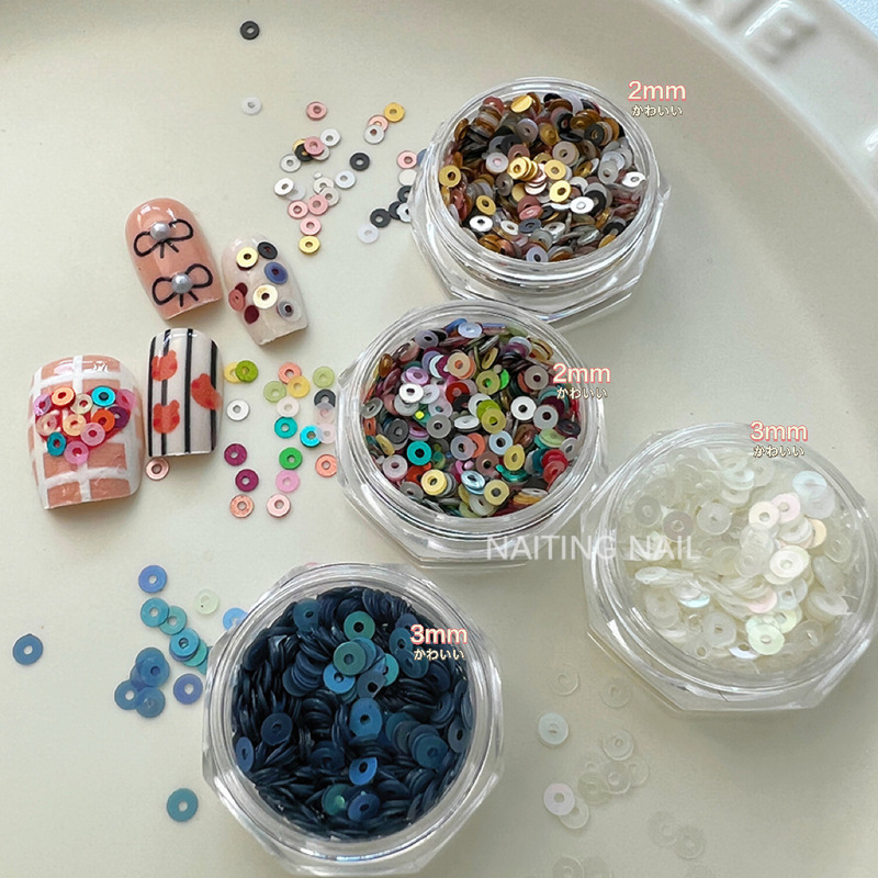 Korean mixed color INS niche fun cute sequins nail art material round circle nail sequins plastic wind film