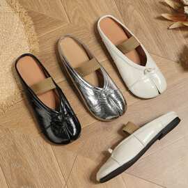 现货葡萄妈软底平底乐福单鞋搭配裙子的猪蹄分趾一字带半拖单鞋女