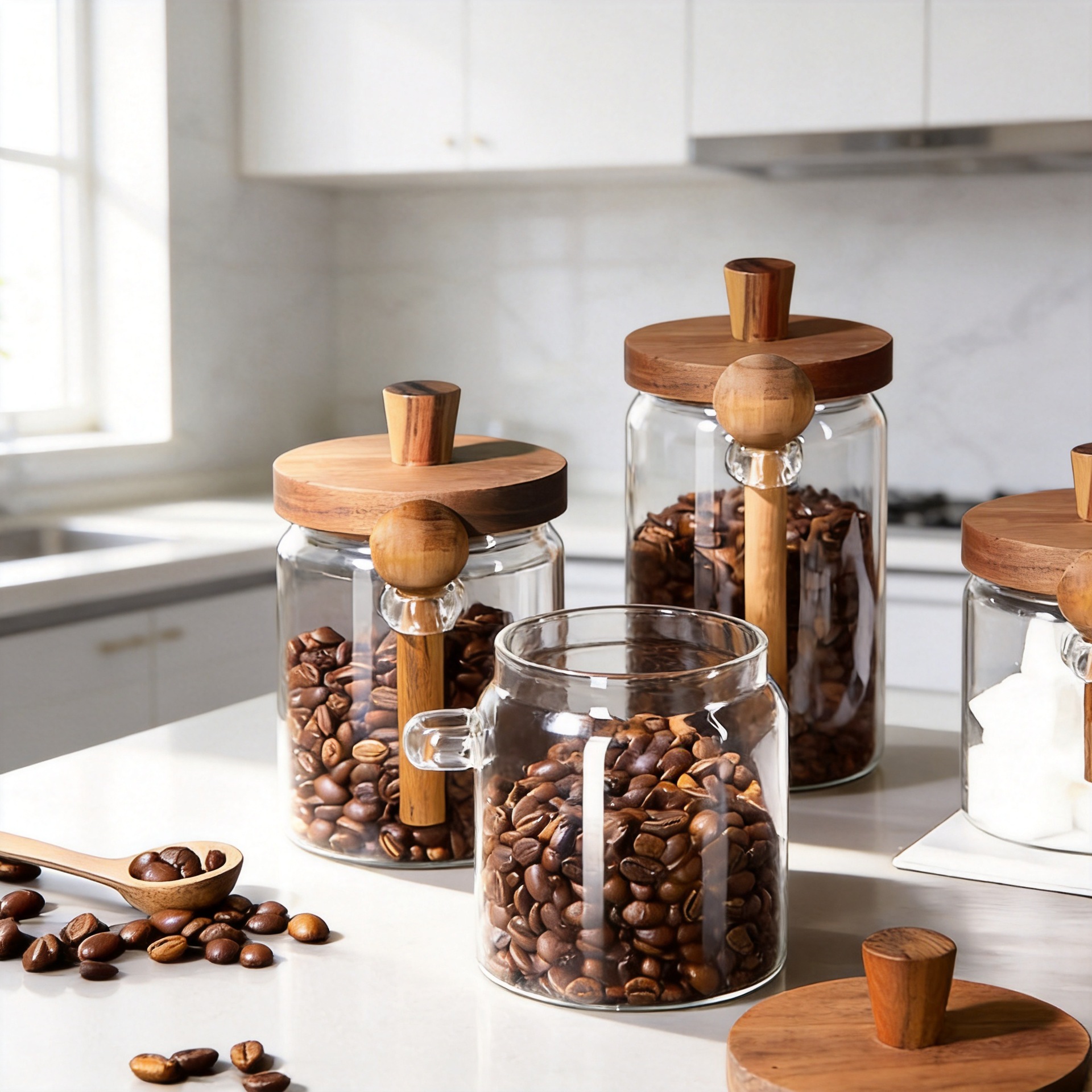 Tarro de vidrio sellado, tarro para té, tarro de vidrio de borosilicato alto con tapa, tarro de almacenamiento con cuchara, tarro sellado.
