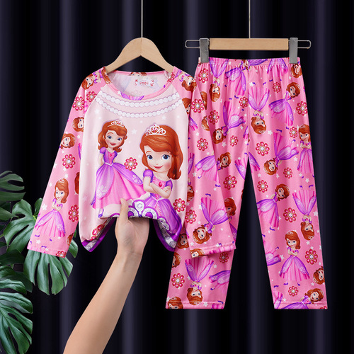 Children's pajamas for spring and autumn, cartoon style, long-sleeved, thin for summer, suitable for middle and large children, boys' air conditioning home wear set