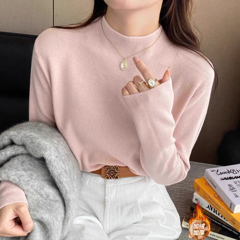 Fashionable Half Turtleneck Sweater for Women, Autumn and Winter Inner Wear, High Quality, Non-Pilling Knitted Threaded Bottoming Shirt Top