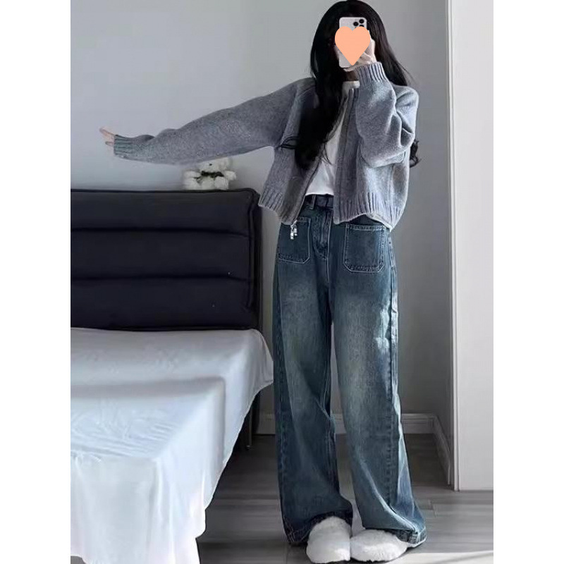 针织开衫女灰色短款2025春秋新款拉链外套小个子时尚感毛衣上衣厚|undefined