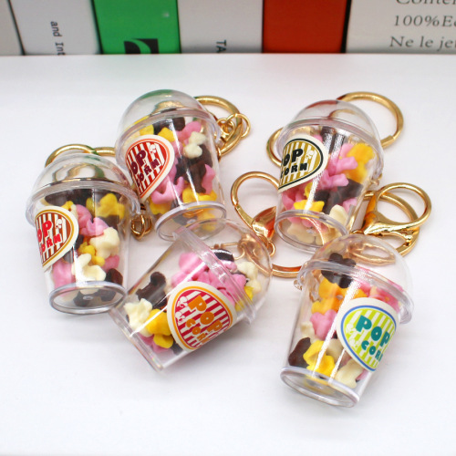 Snack Popcorn Cup Charms Simulation Mini Popcorn Bucket Keychain Milk Tea Cup Beverage Ice Cream Cup Hook
