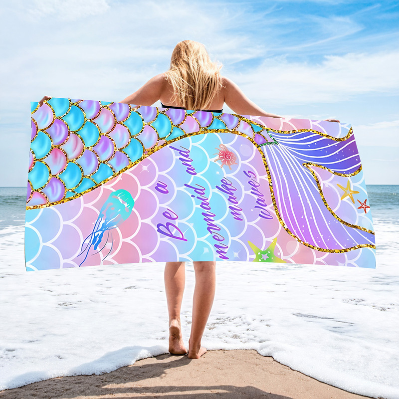 Mermaid Amazon European and American Printed Microfiber Beach Swimming Bath Towel Swimming Quick-Drying Beach Towel