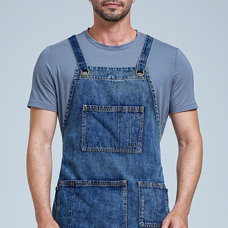 Amazon transfronterizo delantal denim lavado resistente al desgaste, teñido,烫me, peluquería, camarero de cocina, fábrica de ropa de trabajo al por mayor