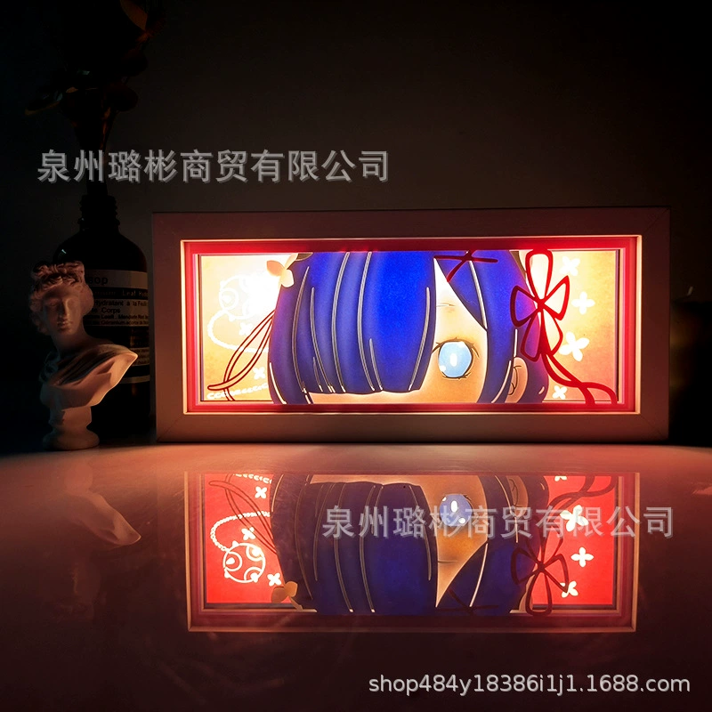 Бумажный резной светильник One Piece Luffy, деревянная рамка, настольный ночник, монохром/ RGB