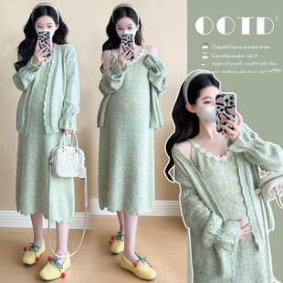 Real Shot in Stock ~ 2025 Autumn and Winter New Internet Celebrity Maternity Wear Korean Style Fashionable Fresh Sweet Age-Reducing Slimming Look Suit