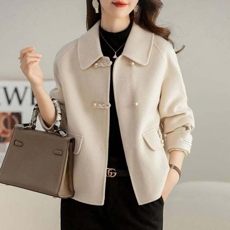 Korean New Fashion Short Dragon and Phoenix Woolen Coat Loose Plus Size Women's Autumn and Winter Style Woolen Coat Warm