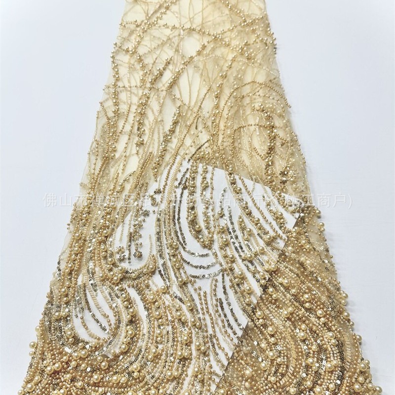Curva de vórtice de flujo pesado clavos tela de malla tamaño perla sequinilla banquete anfitrión tela de vestido