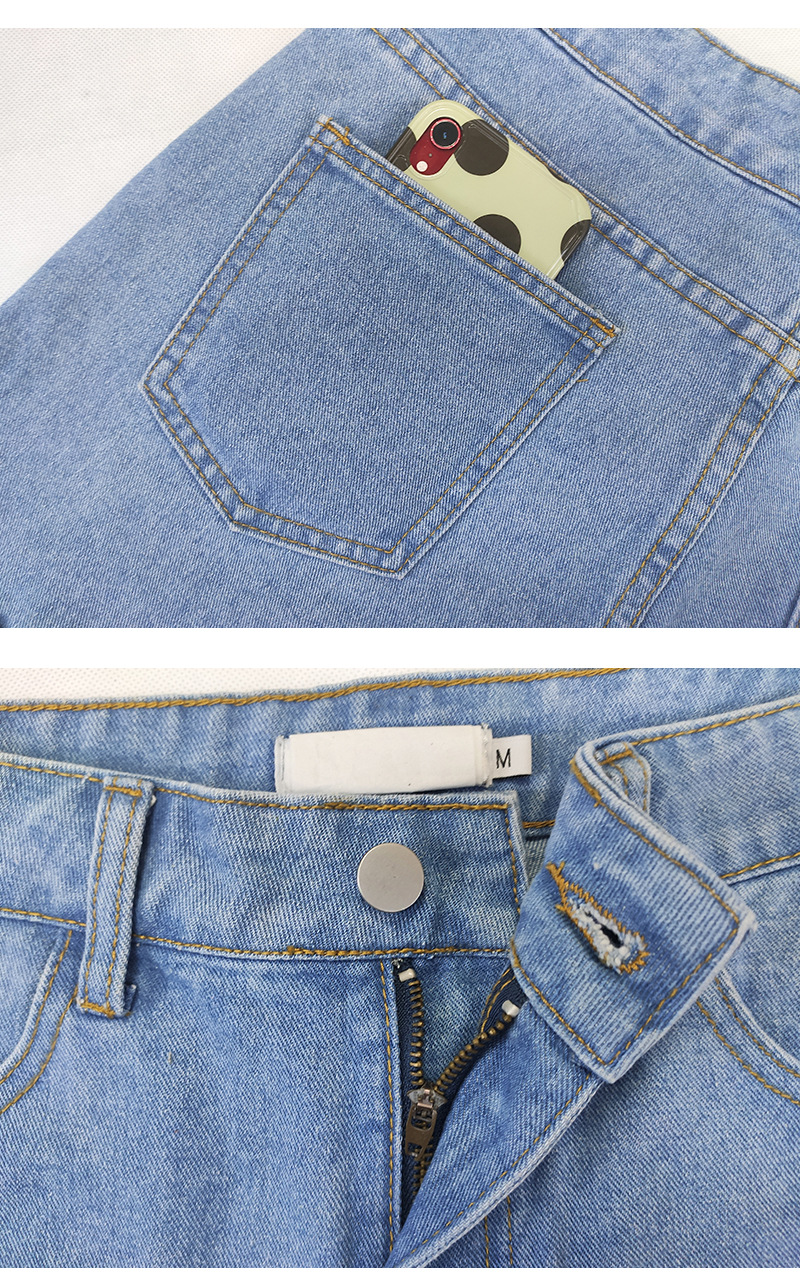 Dam jeansshorts med hög midja och rak passform för sommaren_voghion.com
