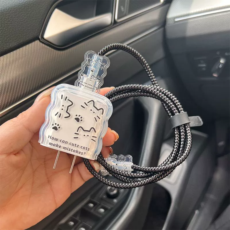 Защитный чехол для зарядного устройства Apple 20 Вт в стиле Ins с мультяшным котом, защита от повреждений от кабеля, с волнообразным узором